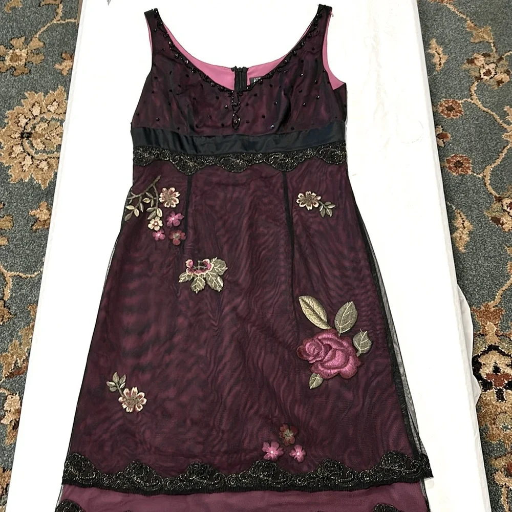Adrianna Papell Purple Merlot Colored Midi size 10 Silk Lined Embroidered Beaded - Picture 9 of 9